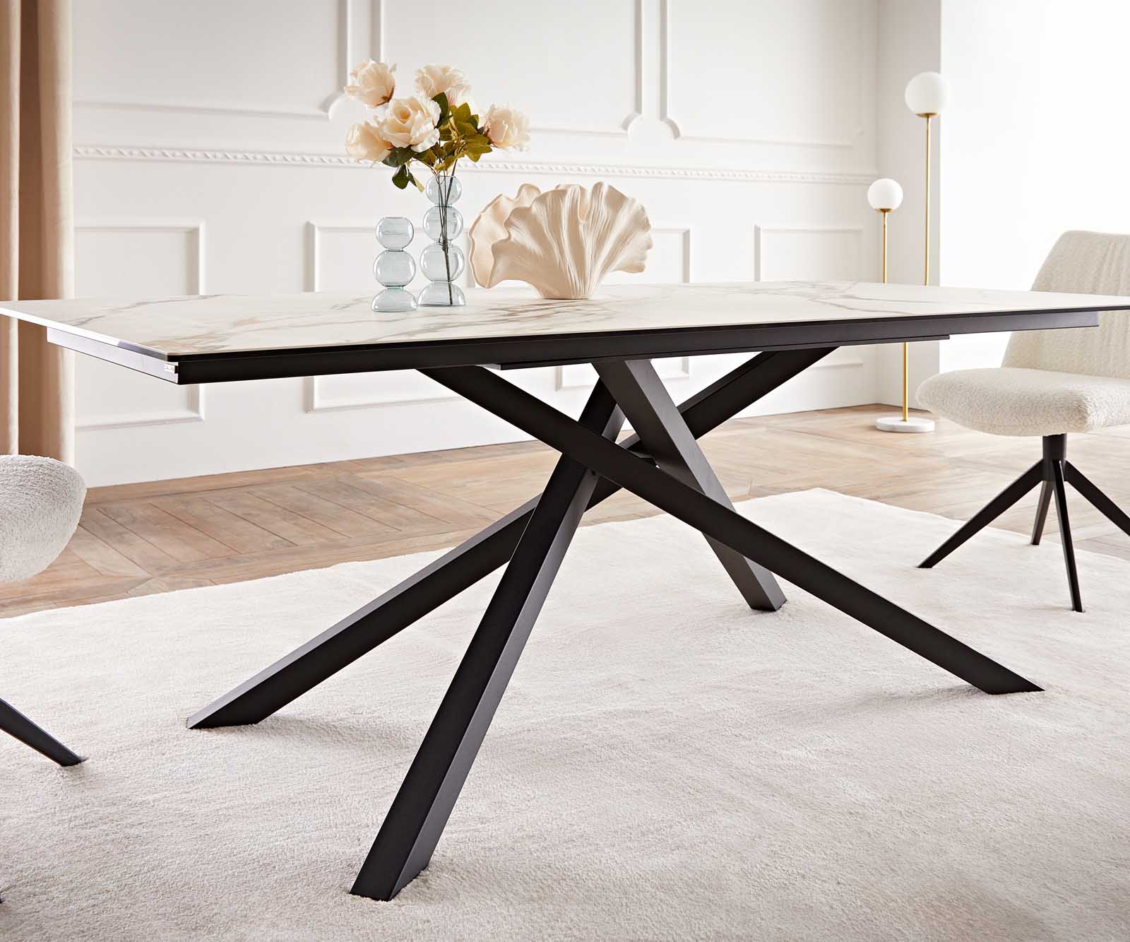 Esstisch Edge 200x100 Keramik Calacatta Luxe Weiß-Gold-Grau Kreuzgestell Rechteck Schwarz 6 Esstisch Edge 200x100 Keramik Calacatta Luxe Weiß-Gold-Grau Kreuzgestell Rechteck Schwarz 6