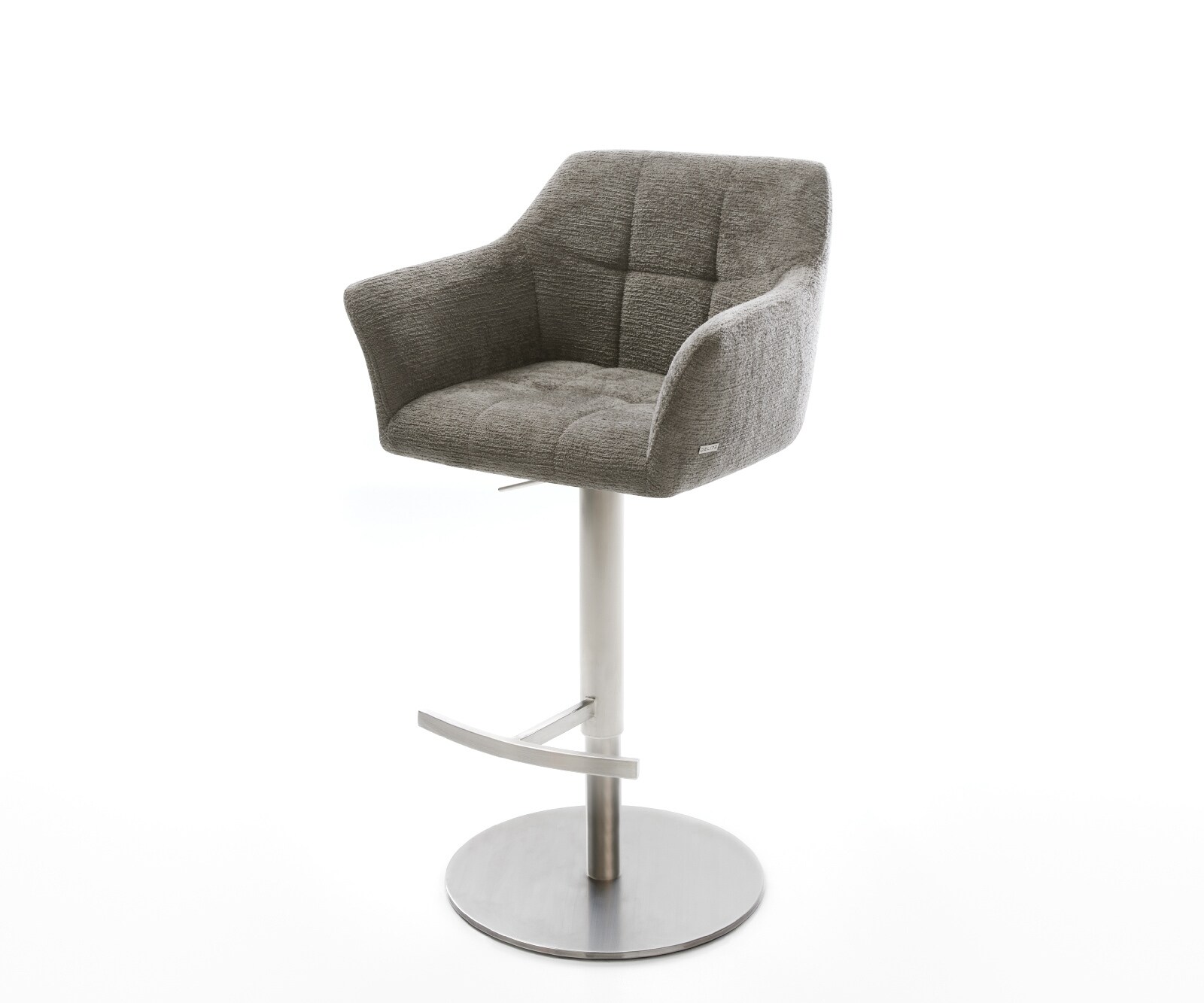Chaise-de-bar Yulo-Flex Bouclé doux Boue Pied pivotant réglable en hauteur en acier inoxydable Argent
