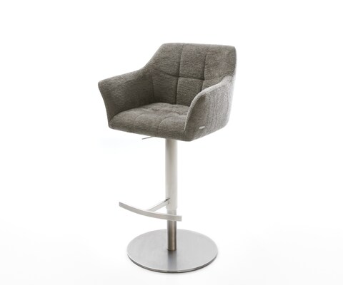 Chaise-de-bar Yulo-Flex Bouclé doux Boue Pied pivotant réglable en hauteur en acier inoxydable Argent