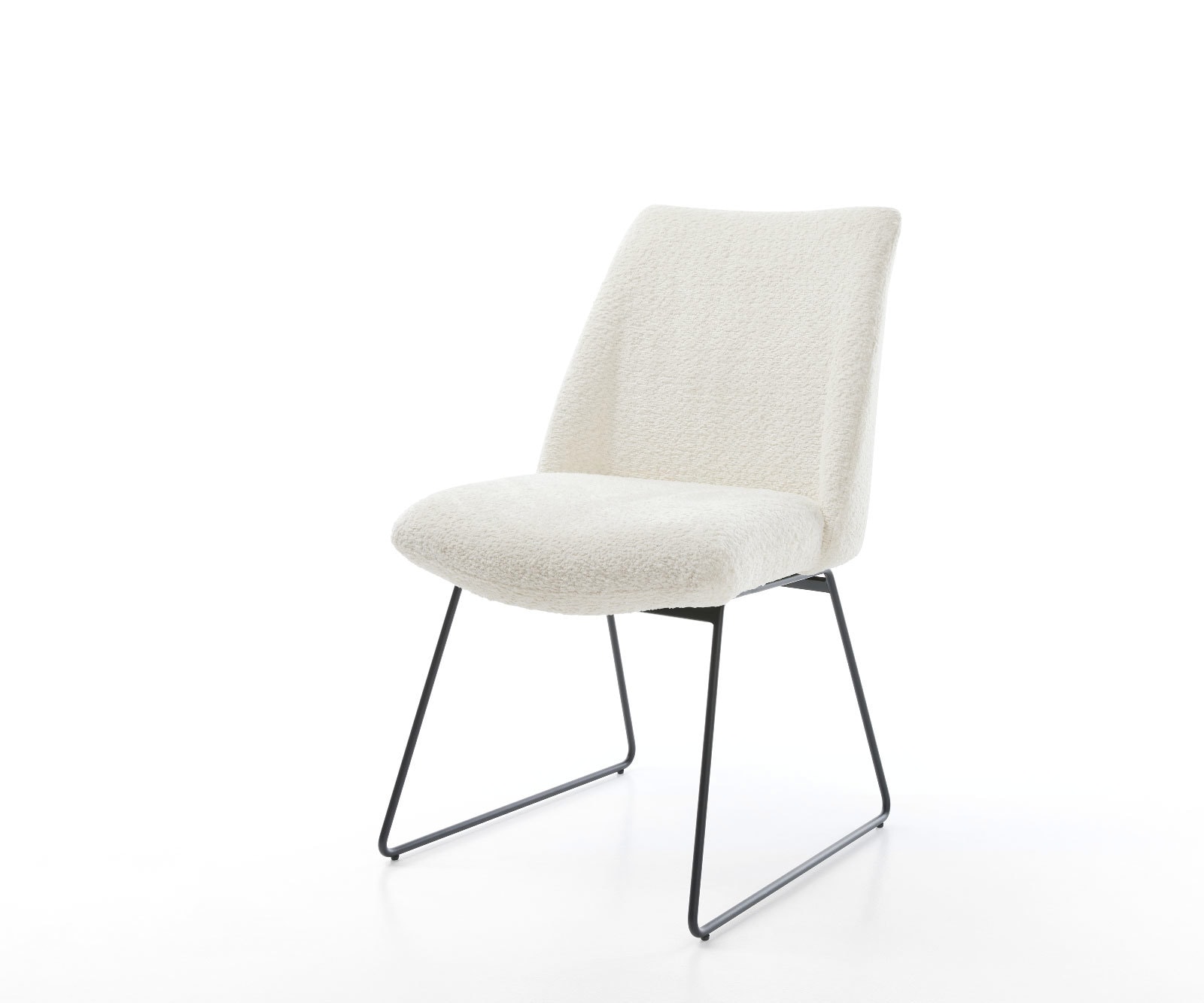 Esszimmerstuhl Elso-Flex Bouclé Weiß Kufengestell Schwarz Taschenfederkern 1
