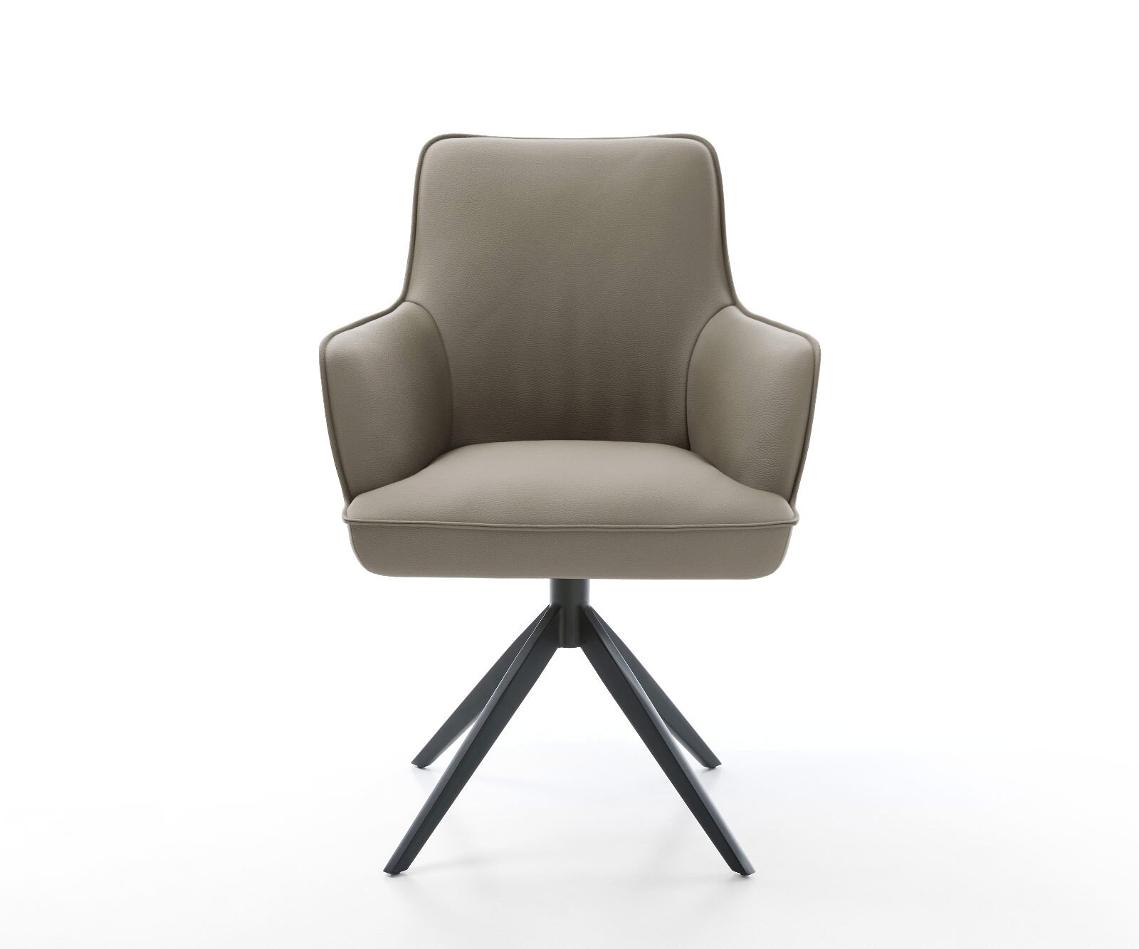 Drehstuhl Heira-Flex mit Armlehnen Echt-Leder Schlamm Kreuzgestell breit Schwarz 360° drehbar Wippfunktion Taschenfederkern 1