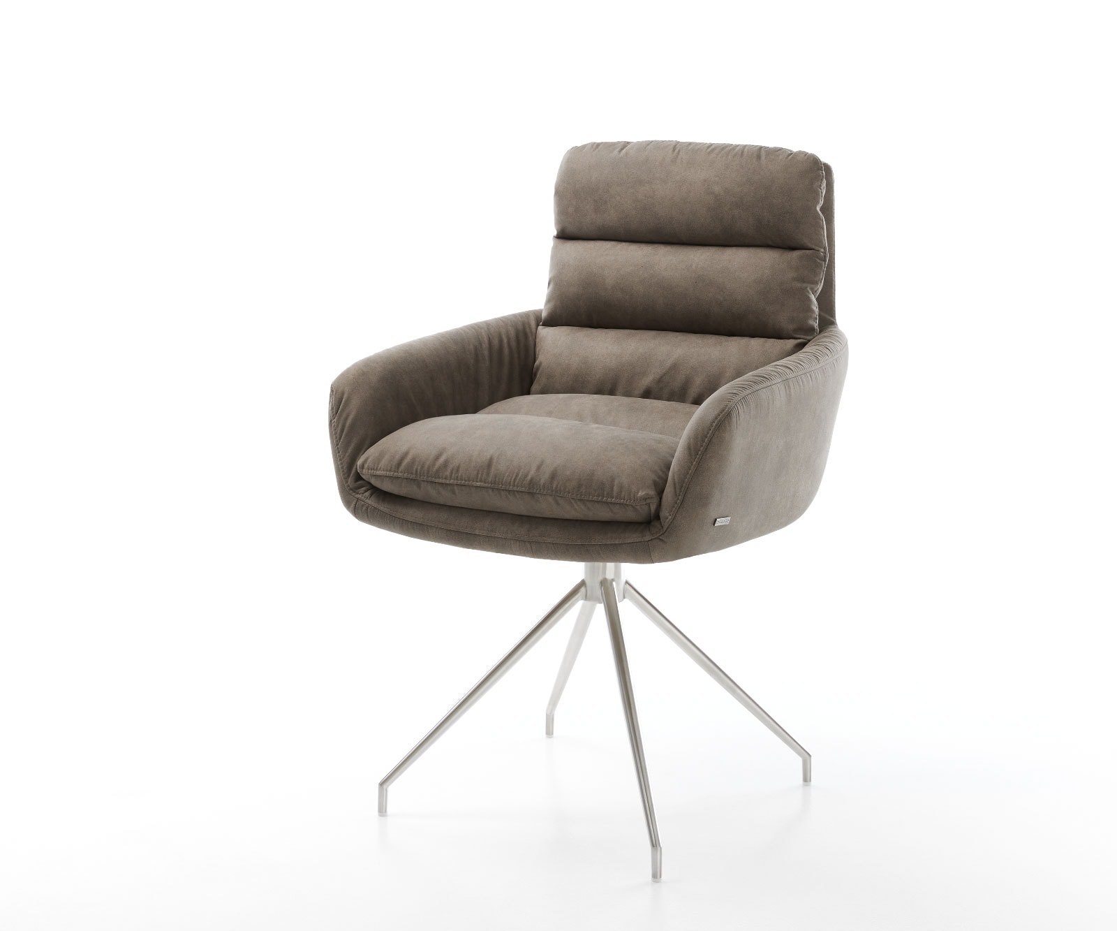 Drehstuhl Abelia-Flex mit Armlehnen Taupe Vintage Kreuzgestell konisch Edelstahl 180° drehbar