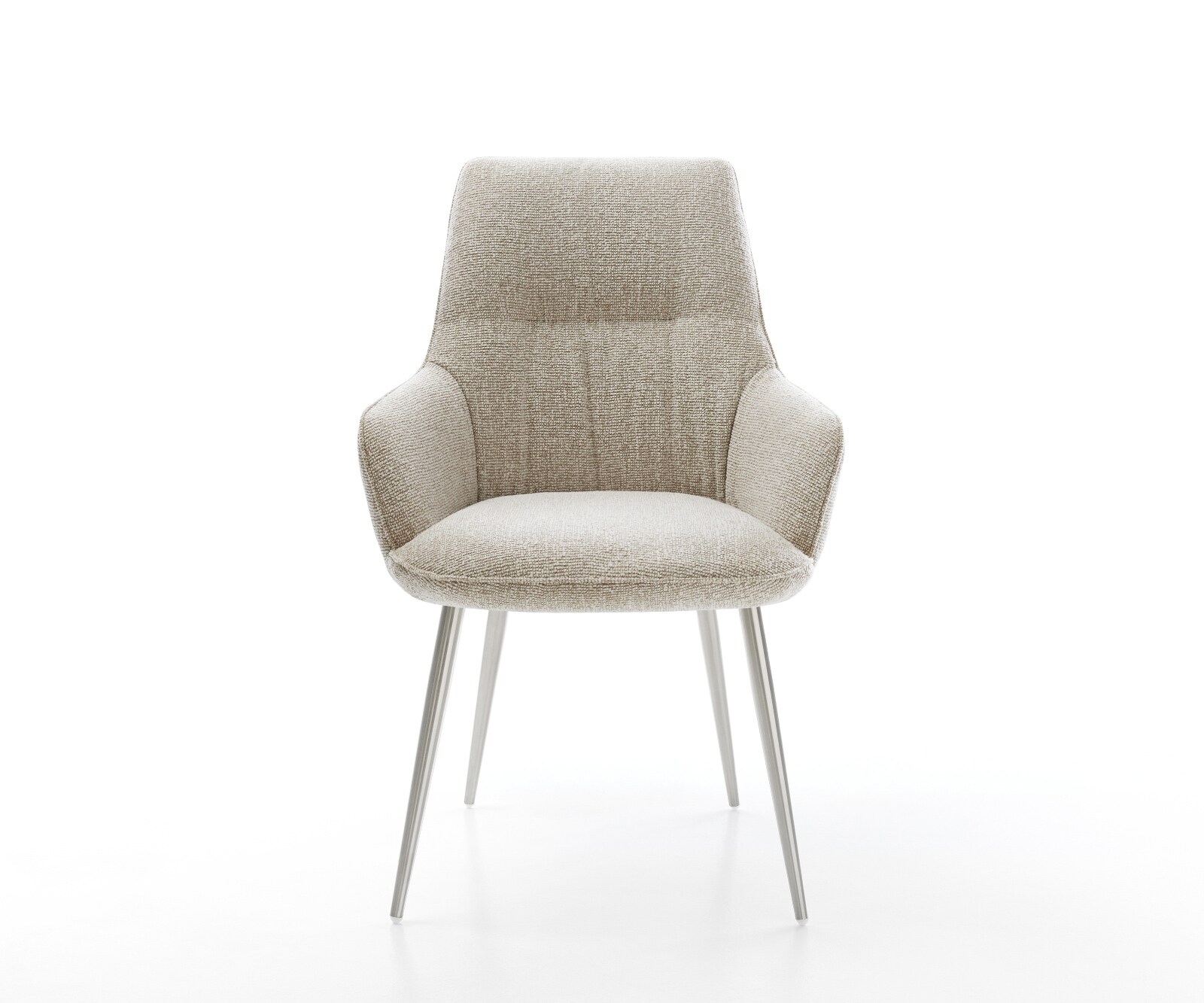 Chaise-de-salle-à-manger Zelia-Flex avec accoudoirs tissu tissé doux beige 4 pieds coniques acier inoxydable resorts ensachés 1