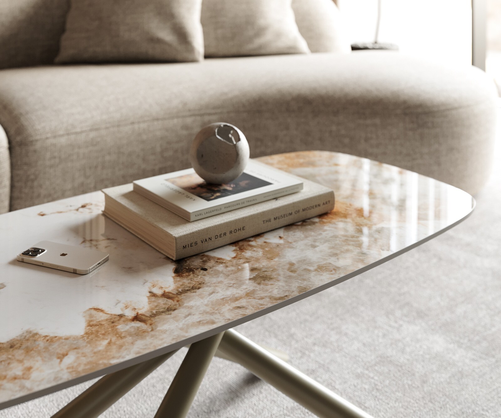 Table basse Edge Boot 100x50 cm céramique Minas Melange Sarity Metall finition effet titane 6