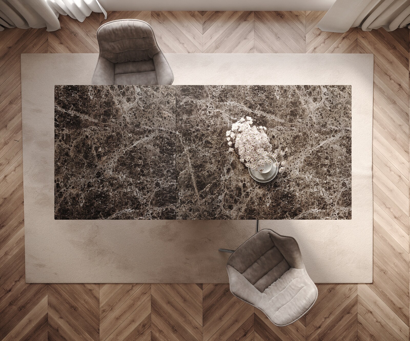 Table à manger Edge 180-220x100 Laminam® Emperador Extra Lucidato Marron foncé Wave Acier inoxydable extensible 6