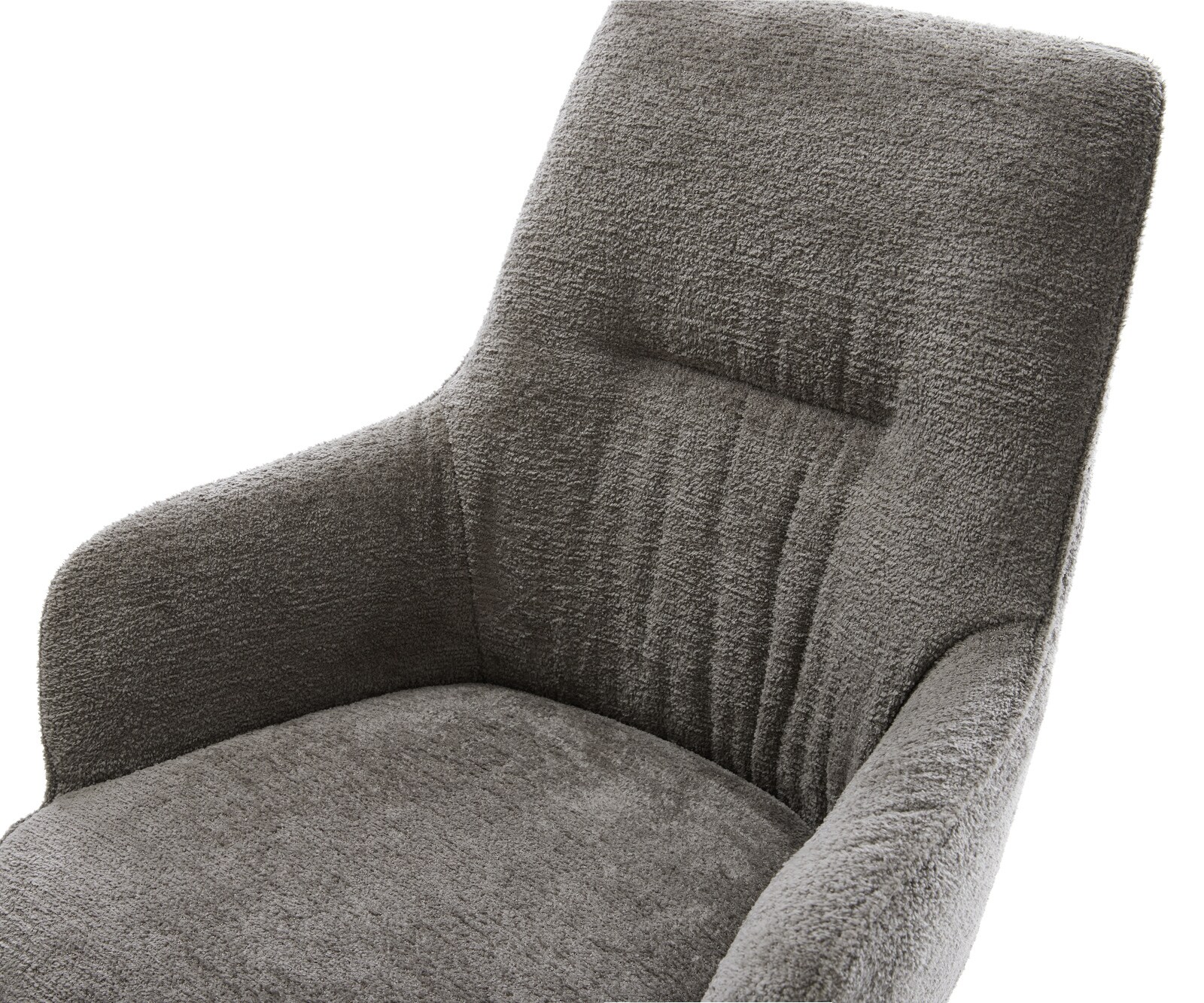 Drehstuhl Zelia-Flex mit Armlehnen Bouclé Soft Schlamm Kreuzgestell breit Edelstahl 360° drehbar Wippfunktion Taschenfederkern 4