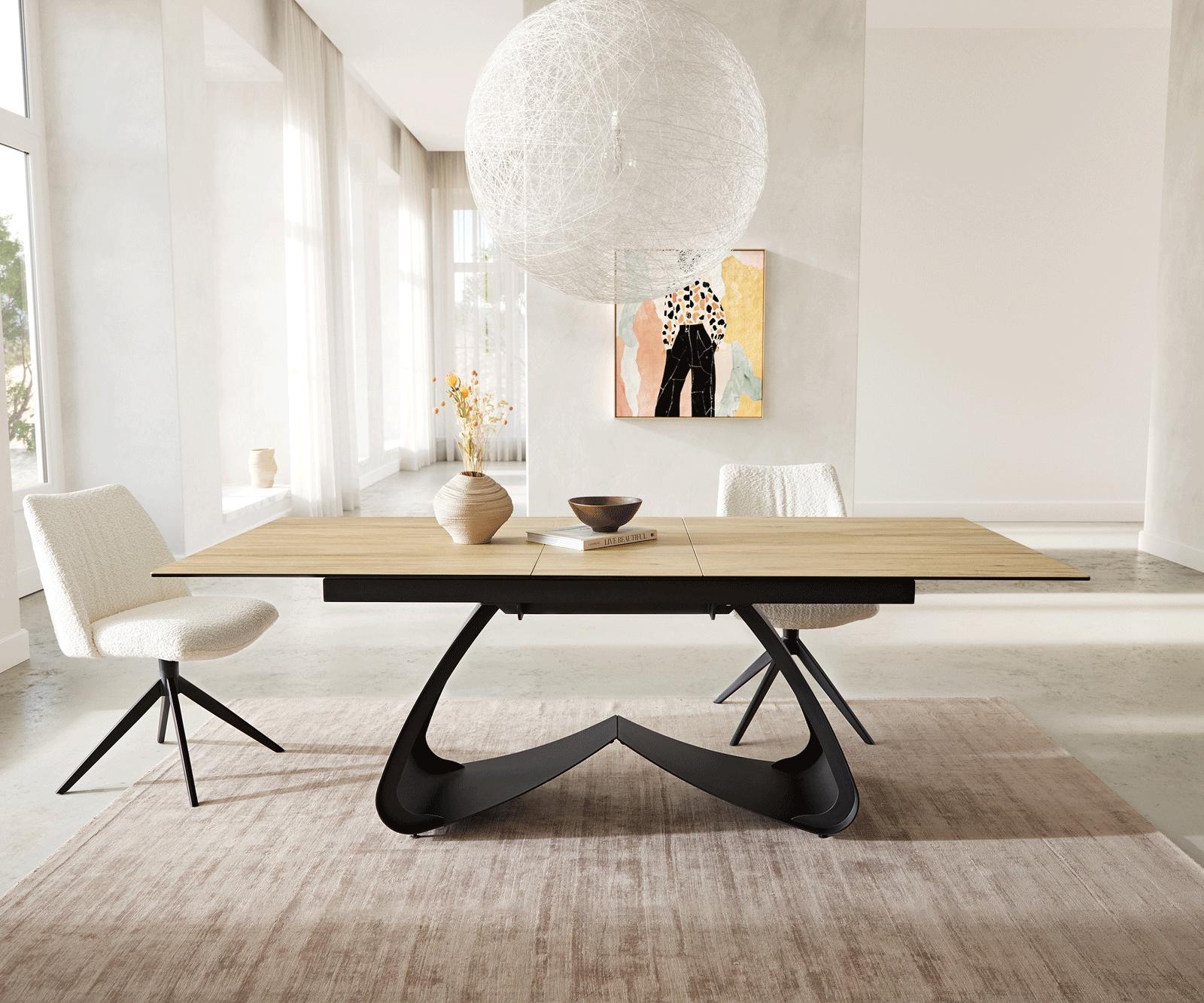 Table à manger Edge 180-220x100 céramique Laminam® Sabbia couleur chêne cadre en W noir extensible 5