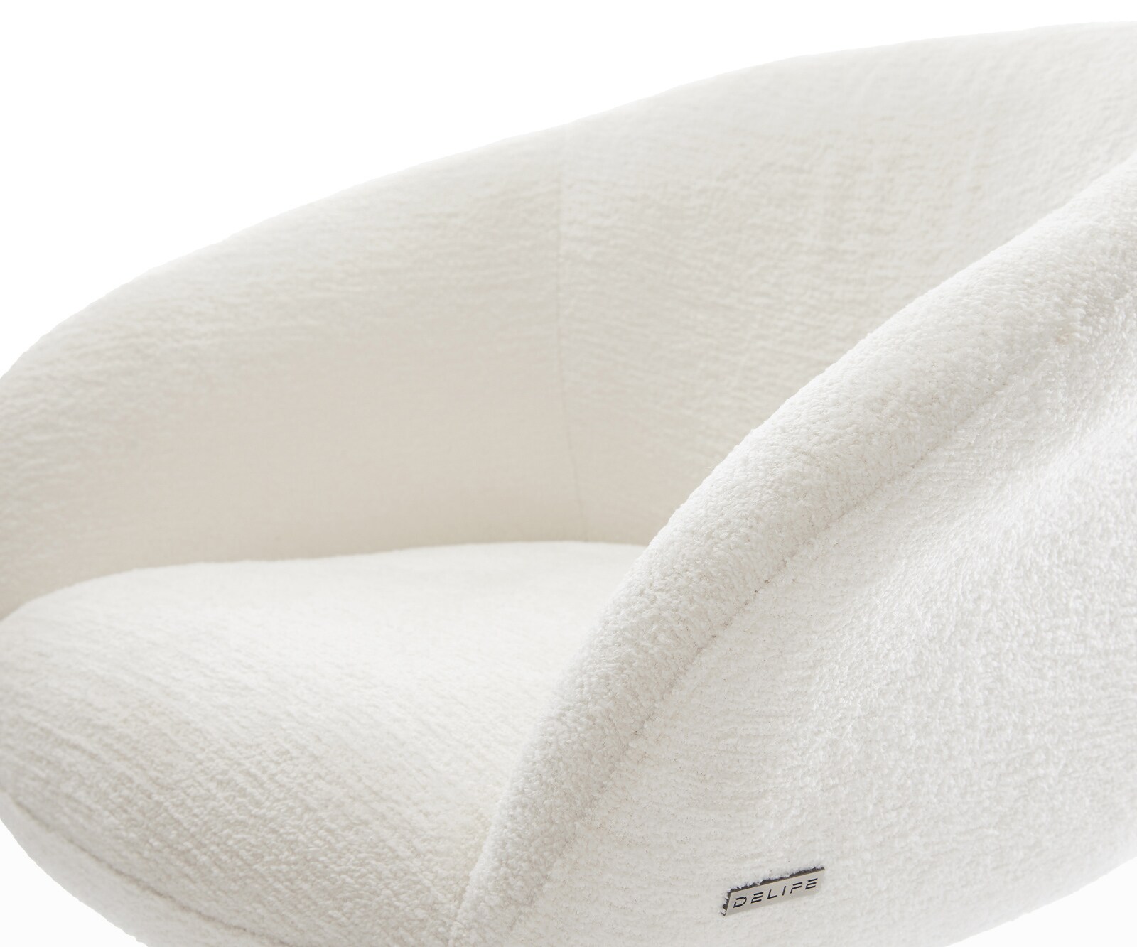 Chaise-pivotante Vinka-Flex avec accoudoirs bouclé doux beige pied croisé large acier inoxydable pivotement sur 360° fonction bascule resorts ensachés 3