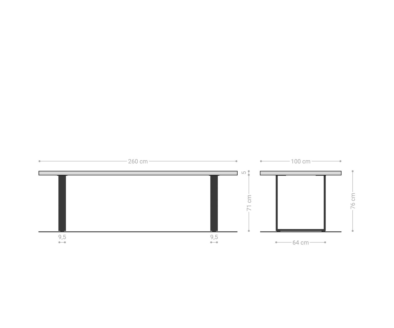Esstisch Edge 260x100 XL Akazie Braun Edelstahl Schmal Live-Edge 7