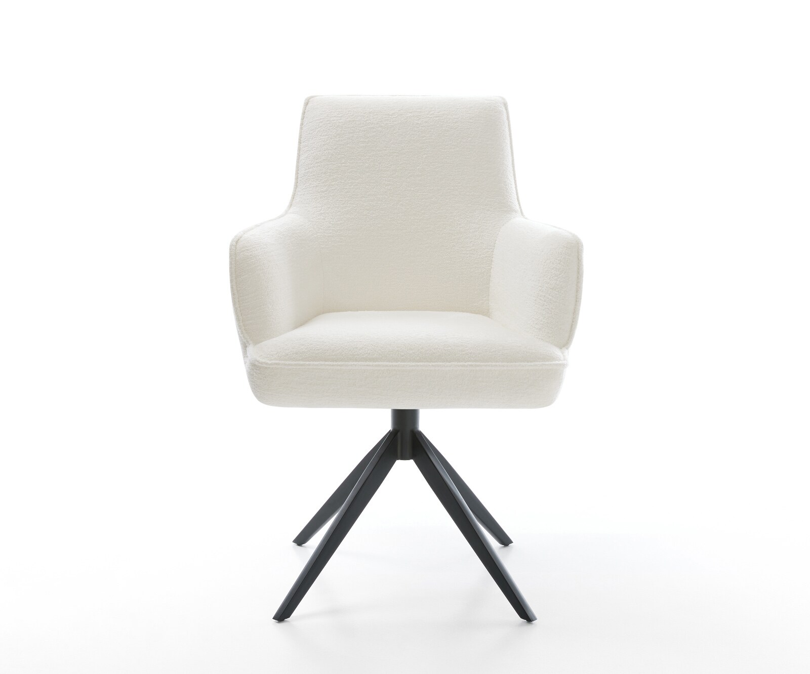 Drehstuhl Heira-Flex mit Armlehnen Bouclé Soft Beige Kreuzgestell breit Schwarz 360° drehbar Wippfunktion Taschenfederkern 1