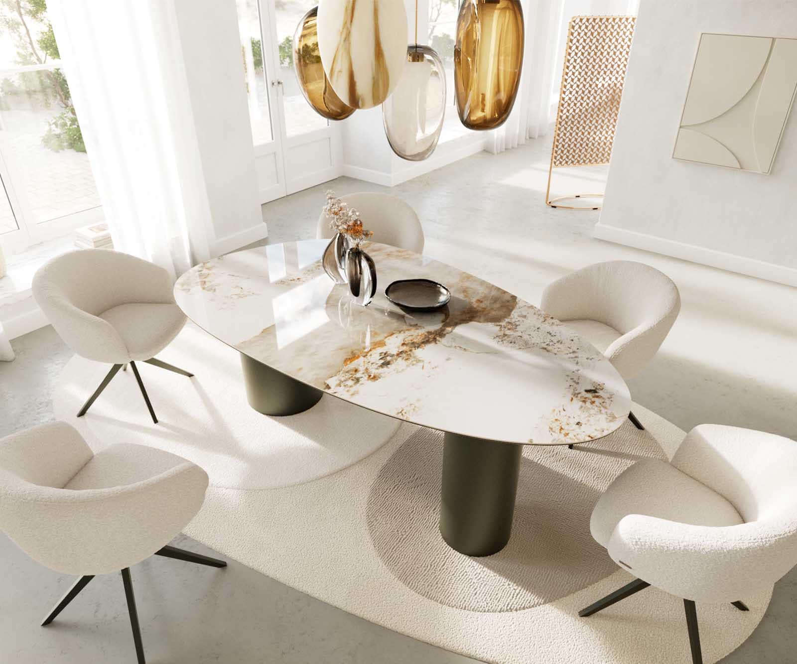 Esstisch Edge Oval 220x120 Keramik Minas Melange Weiß-Beige Troa Metall Effektfinish Titan Esstisch Edge Oval 220x120 Keramik Minas Melange Weiß-Beige Troa Metall Effektfinish Titan