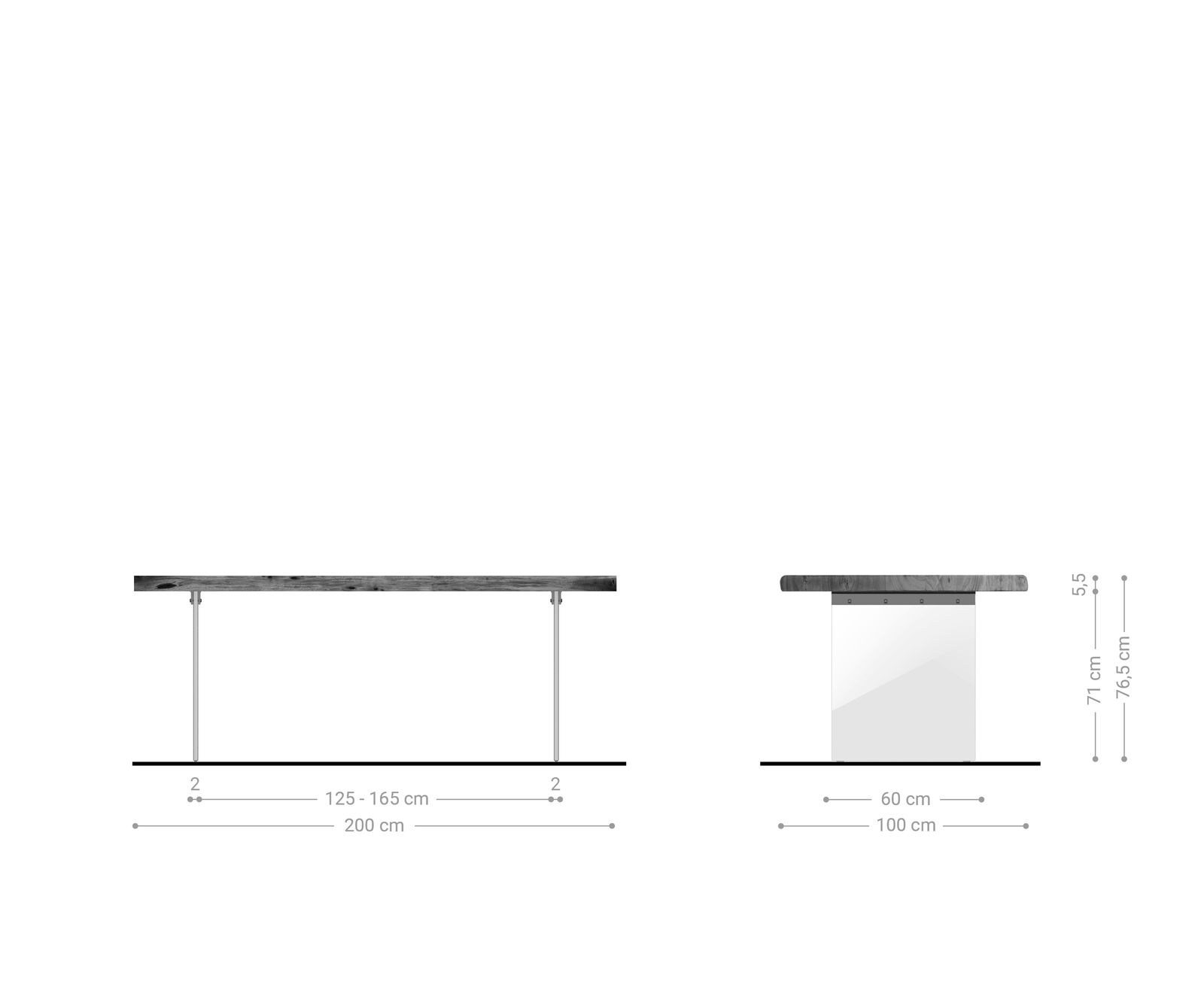 Table-à-manger Edge 200x100 XL acacia platine verre Live-Edge 6