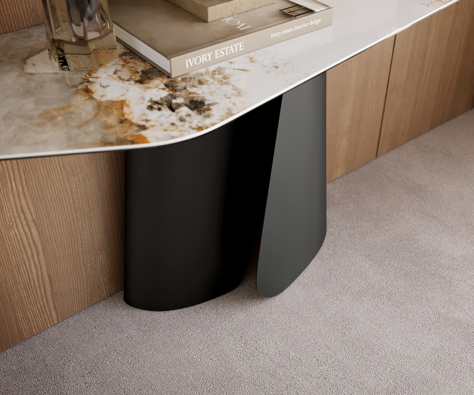 Console Edge Polygonal 180x50 cm Céramique Minas Melange Weiß-Beige Livos Métal Noir 6