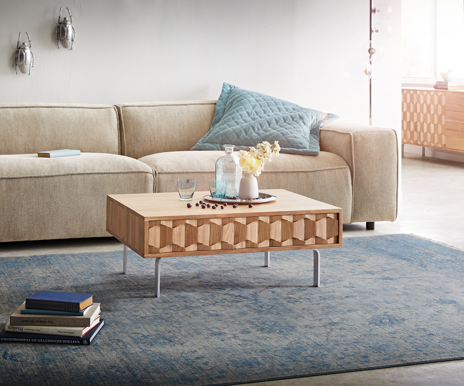 Couchtisch Fevo 80x60 cm Akazie Natur L-Fuß Edelstahl Couchtisch Fevo 80x60 cm Akazie Natur L-Fuß Edelstahl