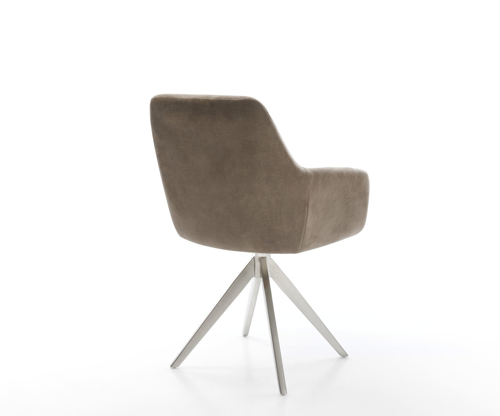 Chaise-de-salle-à-manger Pejo-Flex microvelours taupe vintage pied croisé angulaire acier inoxydable brossé ressorts ensachés 4
