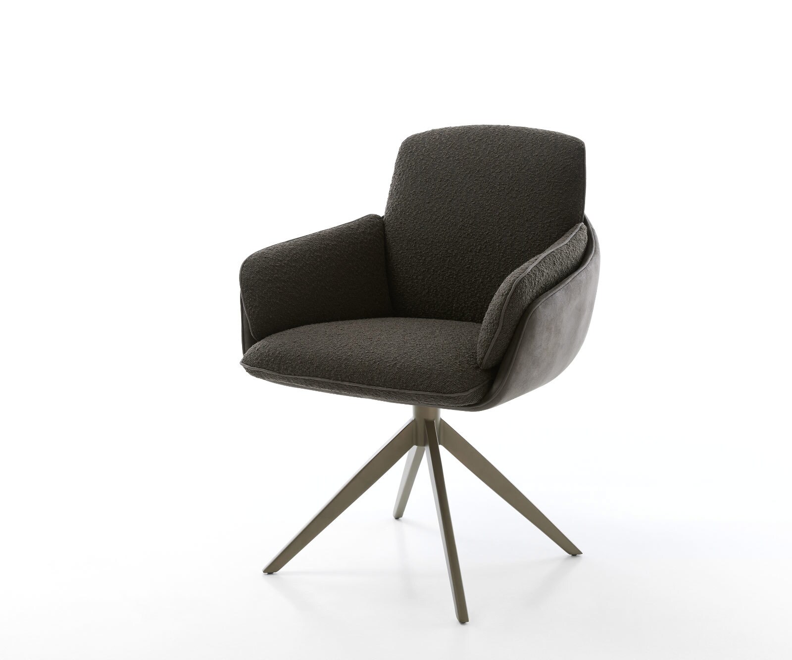 Chaise-de-salle-à-manger Luan-Flex avec accoudoirs tissu mixte couleur boue pied trapèze acier inoxydable