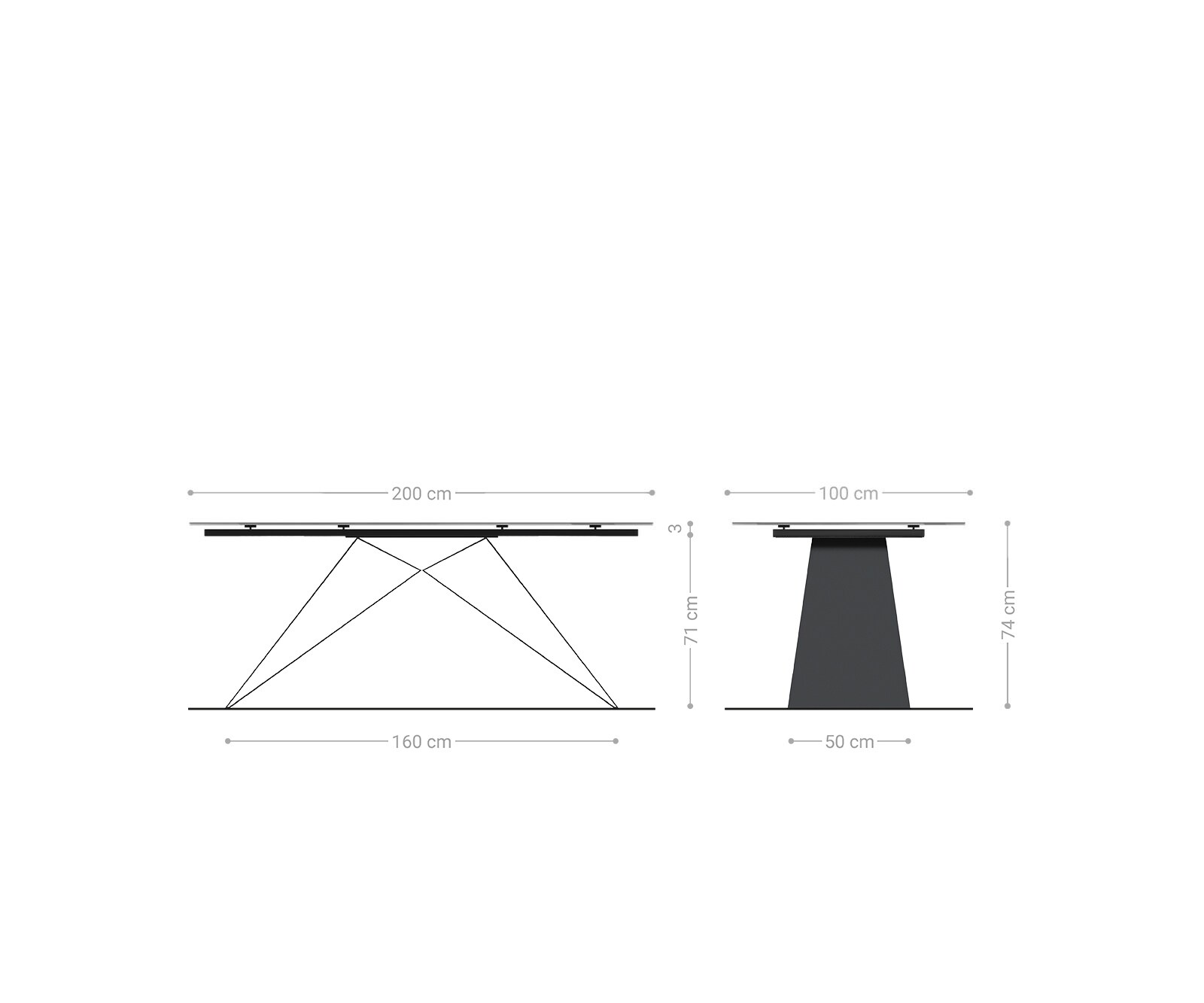 Esstisch Edge 200x100cm Keramik Laminam®Statuarietto Weiß V-Mittelfuß Schwarz 7