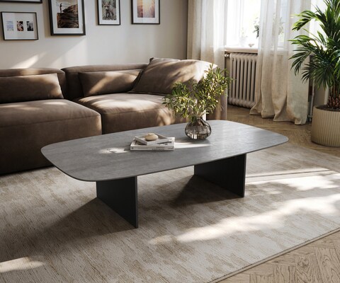 Couchtisch Edge Boot 135x80 cm Keramik Beton Grau Salto Metall Schwarz