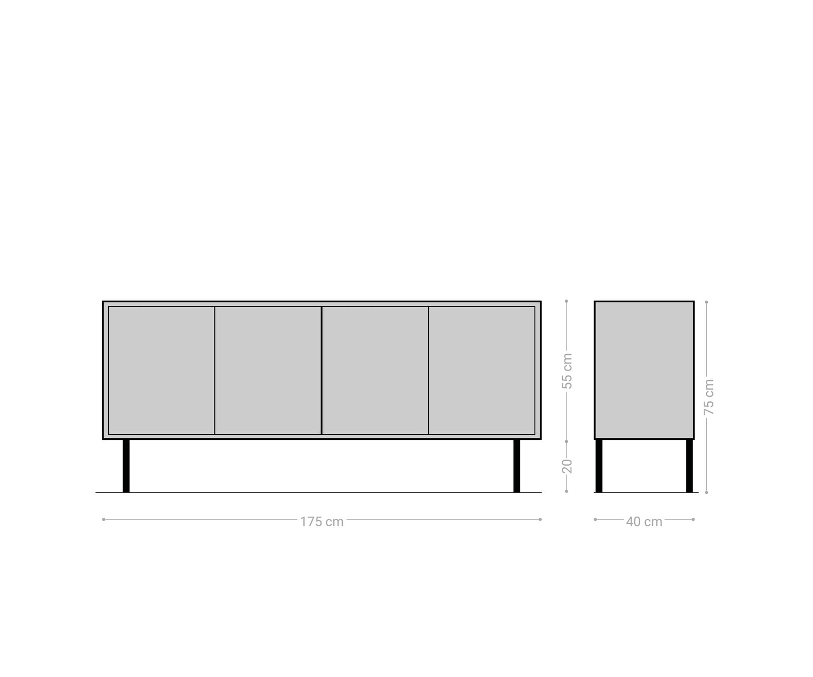 Buffet Muvi 175 cm chêne naturel manguier noir métal noir 4 portes 6