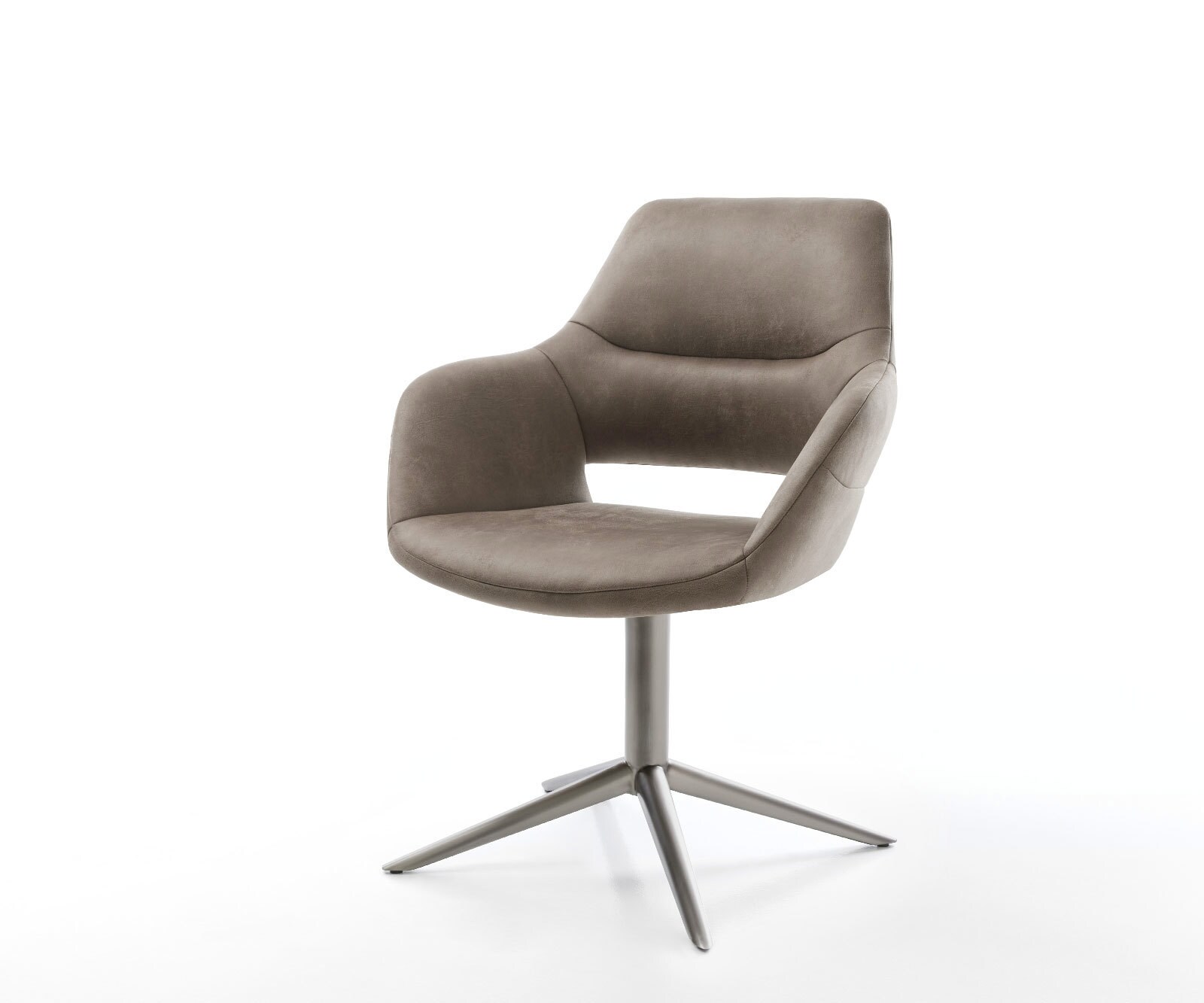 Chaise-pivotante Yago-Flex mit Armlehnen microvelours taupe vintage pied de chaise 4 branches grafiete pivotement sur 360° fonction bascule ressorts ensachés
