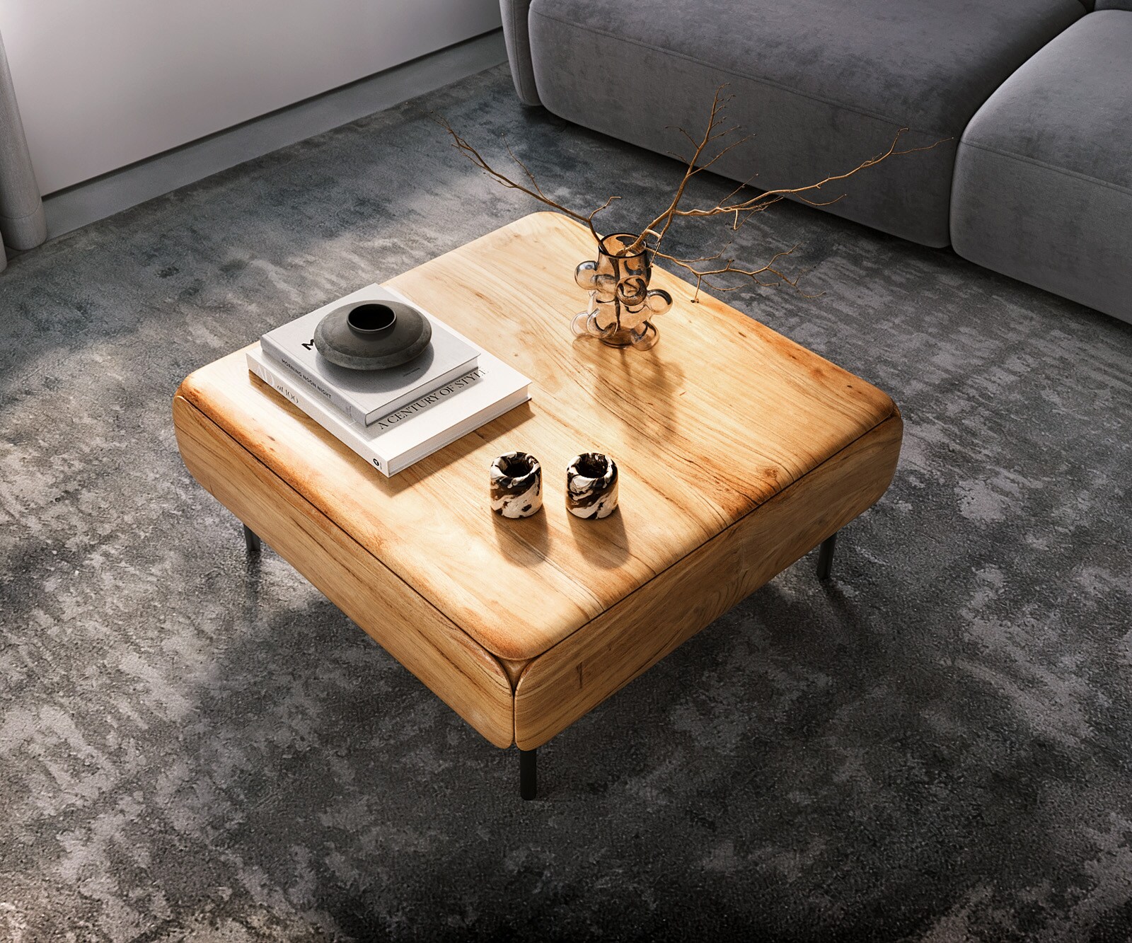 Table-basse Shavani 90x90 cm acacia naturel 2 tiroirs abattantes métal noir 3