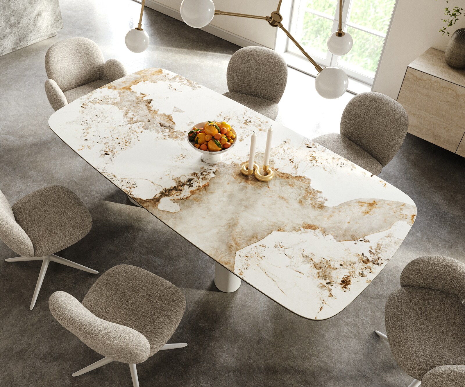 Table à manger Edge Boot 240x120 cm Céramique Minas Melange Blanc-Beige Troa Métal Blanc 3