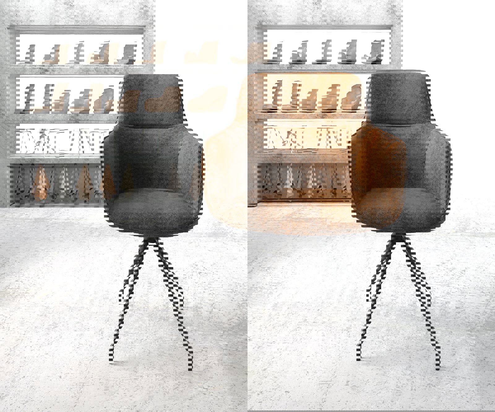 Chaise-pivotante Pejo-Flex brun antique cadre croisé conique noir pivote sur 180° 1