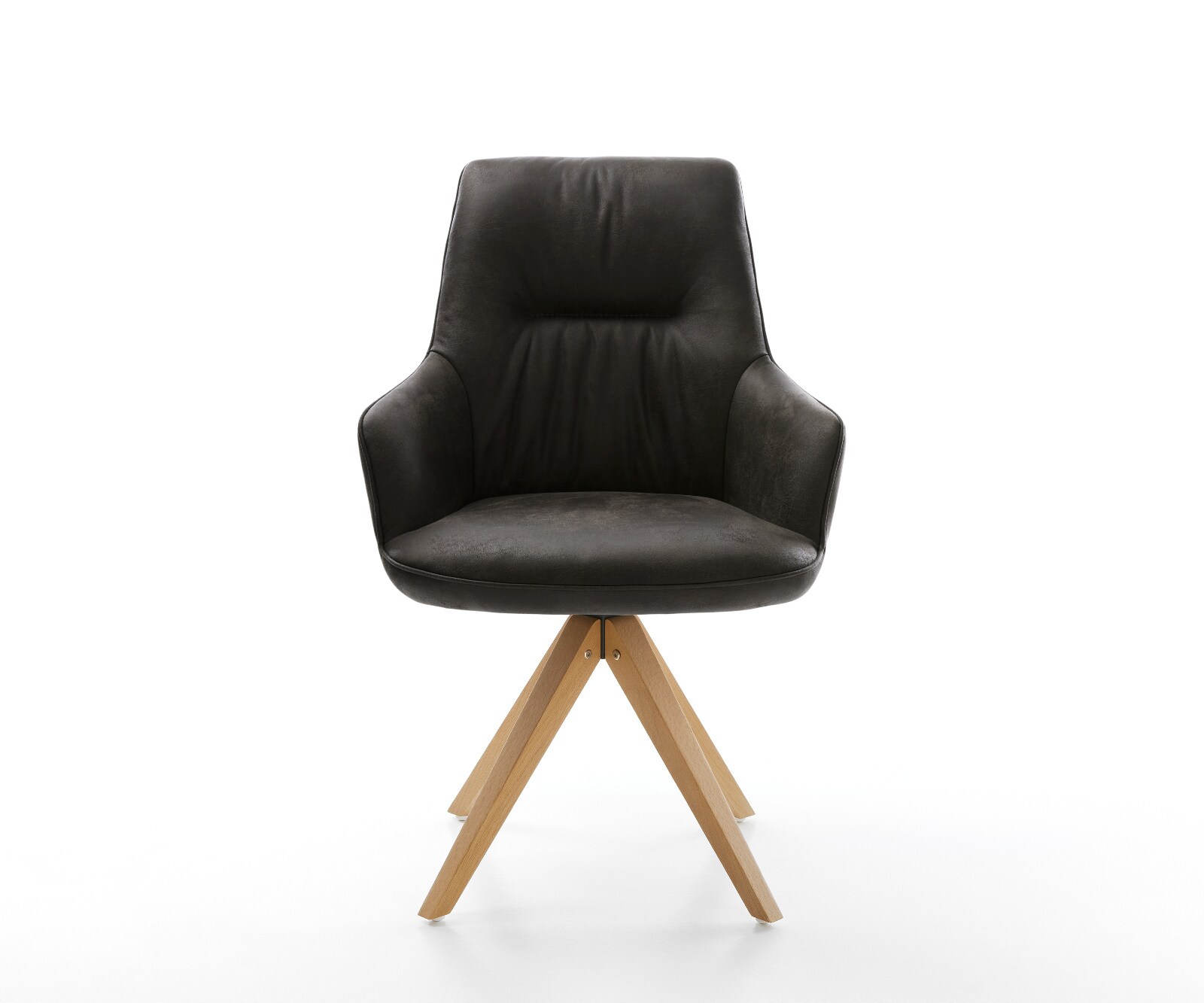 Chaise-pivotante Zelia-Flex avec accoudoirs microfibre antracite vintage pied en bois angulaire naturel pivotement sur 180° ressorts ensachés 2