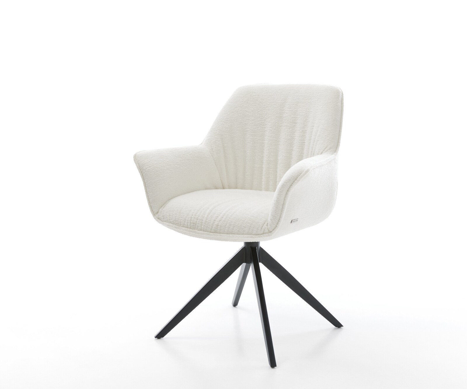Drehstuhl Keila-Flex mit Armlehnen Bouclé Soft Beige Kreuzgestell breit Schwarz 360° drehbar Wippfunktion 1