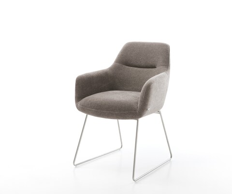 Esszimmerstuhl Pejo-Flex Strukturstoff Soft Taupe Kufengestell Edelstahl Taschenfederkern