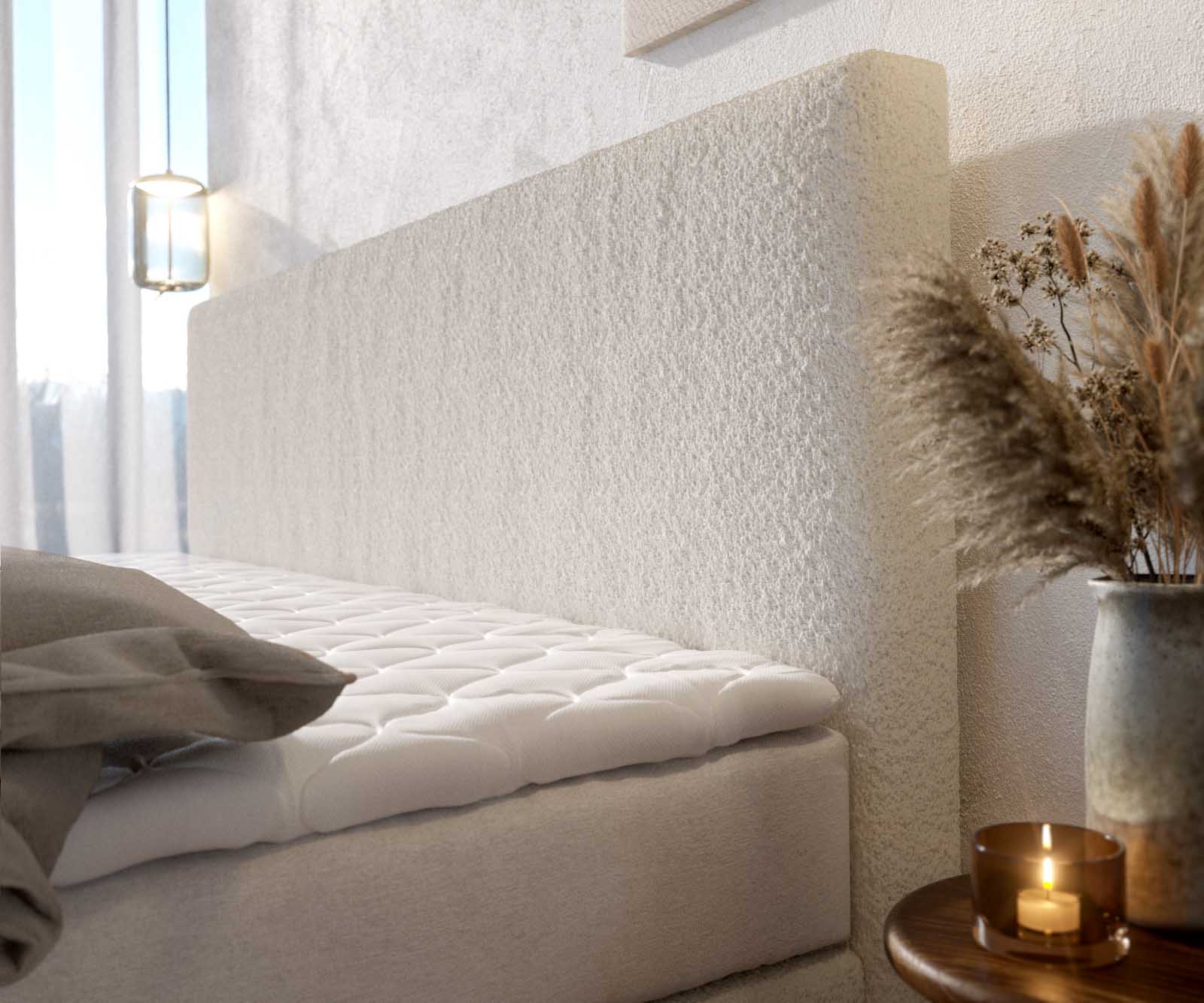 Lit avec sommier tapissier Dream-Well Bouclé blanc crème 200x200 cm avec matelas à ressorts ensachés et Visco-Surmatelas 4