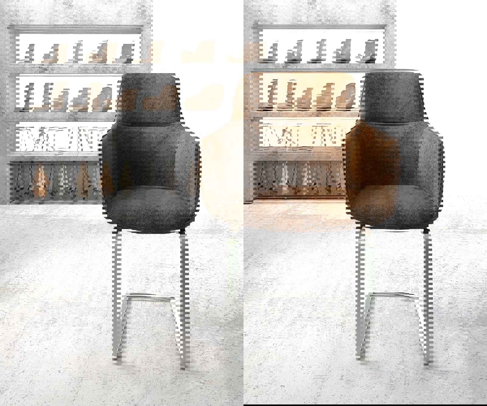 Schwingstuhl Pejo-Flex Braun Antik Freischwinger flach Edelstahl 2