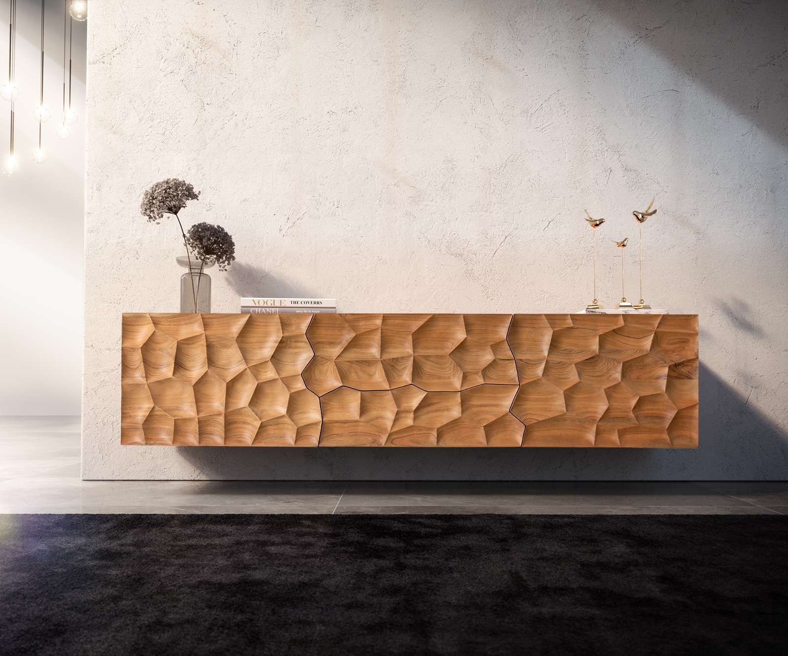 Lowboard Solu 175 cm Akazie Natur 2 Türen 2 Schübe schwebend 3D-Front 1 Lowboard Solu 175 cm Akazie Natur 2 Türen 2 Schübe schwebend 3D-Front 1