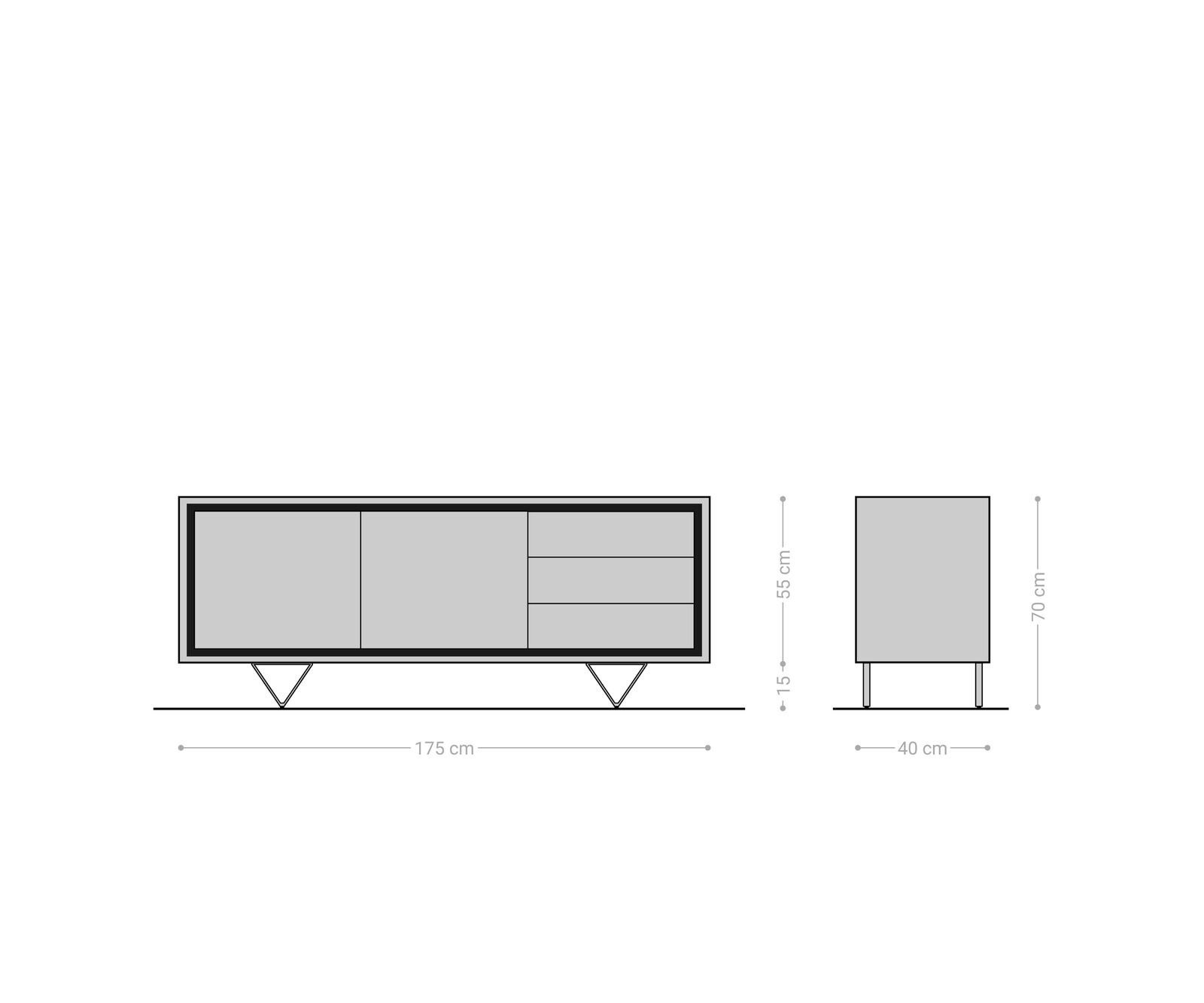Buffet Stonegrace 175 cm acacia marron plaqué pierre 2 portes 3 tiroirs pied en V noir 6