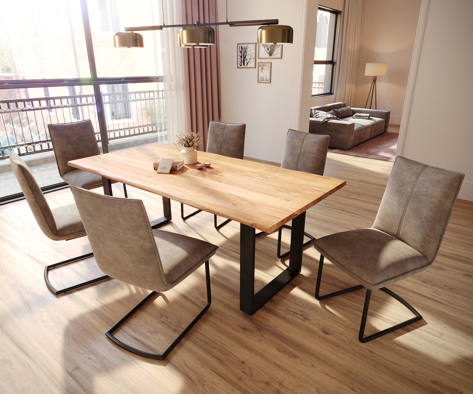 Freischwinger Lelio-Flex Mikrofaser Taupe Vintage Freischwinger rund Schwarz Taschenfederkern 4