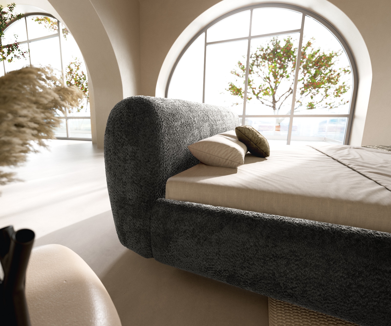 Polsterbettgestell Shona 180x200 cm Teddystoff Grau 4 Polsterbettgestell Shona 180x200 cm Teddystoff Grau 4