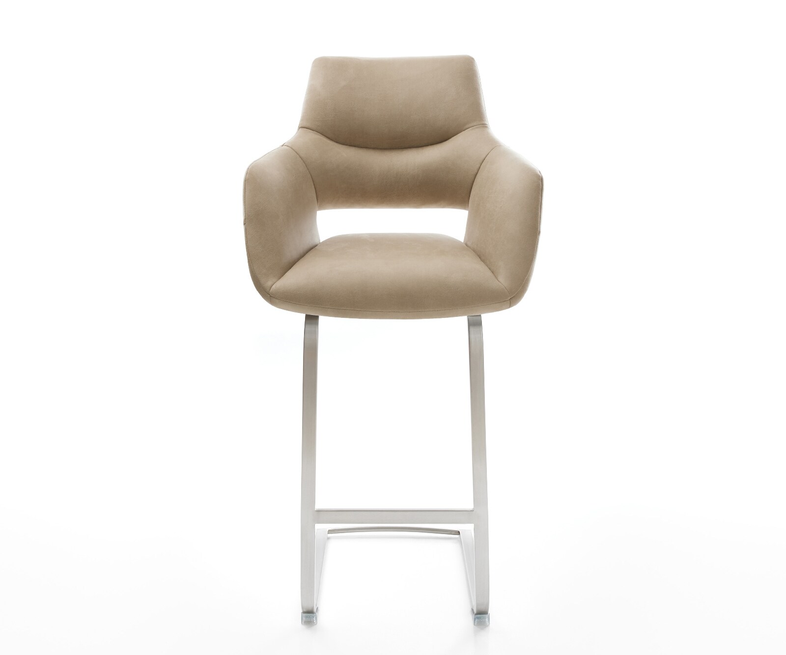 Barstuhl Yago-Flex Mikrofaser Beige Vintage Freischwinger Flach Edelstahl Silberfarben Taschenfederkern 2