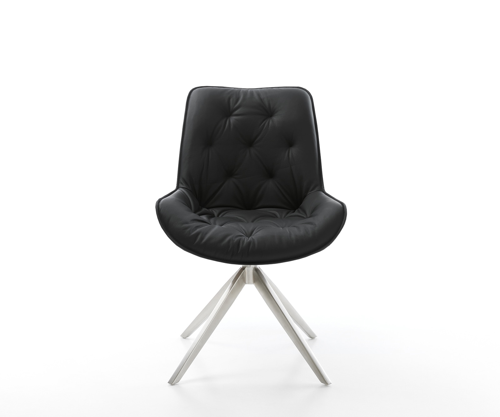 Esszimmerstuhl Taimi-Flex Echt-Leder Schwarz Kreuzgestell breit Edelstahl 1 Esszimmerstuhl Taimi-Flex Echt-Leder Schwarz Kreuzgestell breit Edelstahl 1