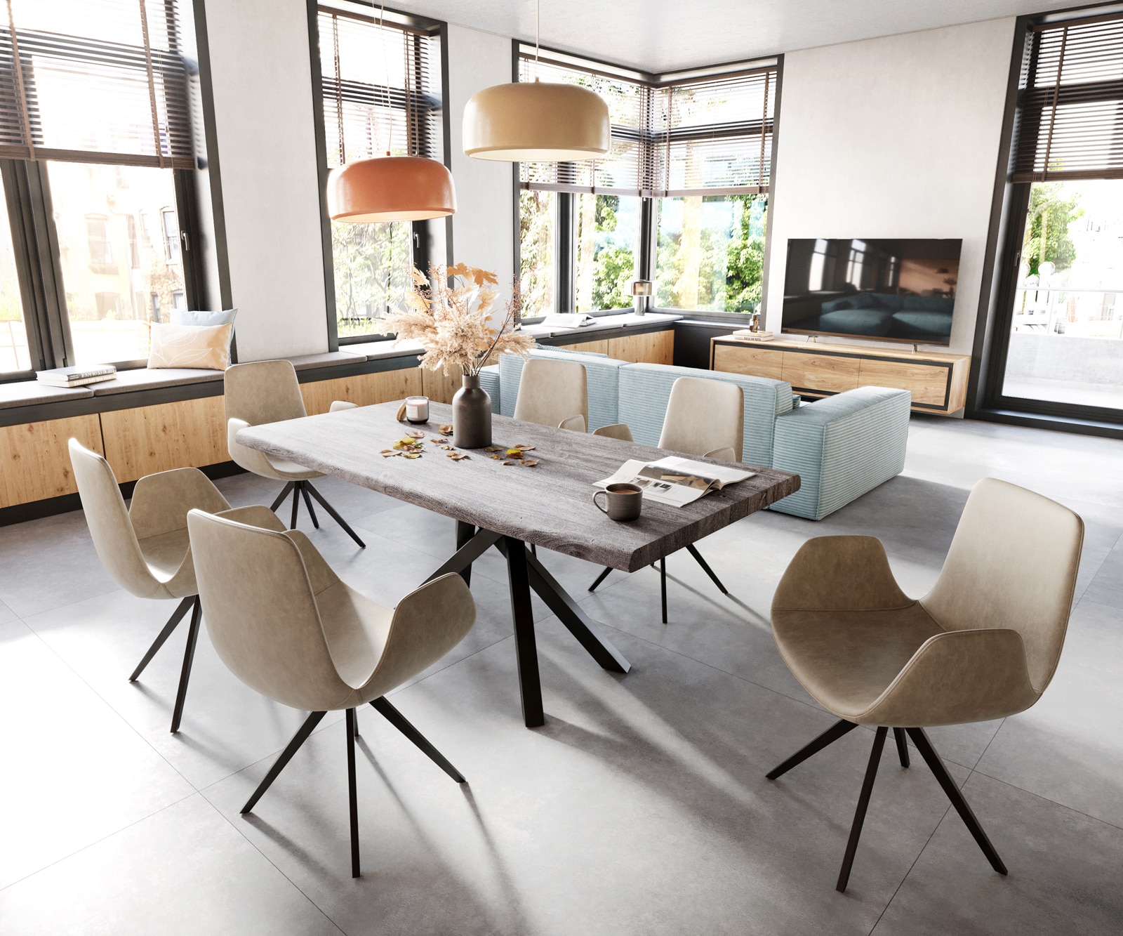 Esszimmerstuhl Ilia-Flex mit Armlehnen Mikrofaser Beige Vintage Kreuzgestell kantig Schwarz 4 Esszimmerstuhl Ilia-Flex mit Armlehnen Mikrofaser Beige Vintage Kreuzgestell kantig Schwarz 4