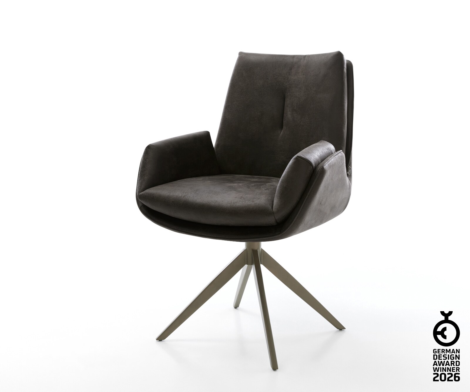 Drehstuhl Clea-Flex Mikrofaser Anthrazit Vintage Kreuzgestell breit Effektfinish Titan 360° drehbar Wippfunktion 1