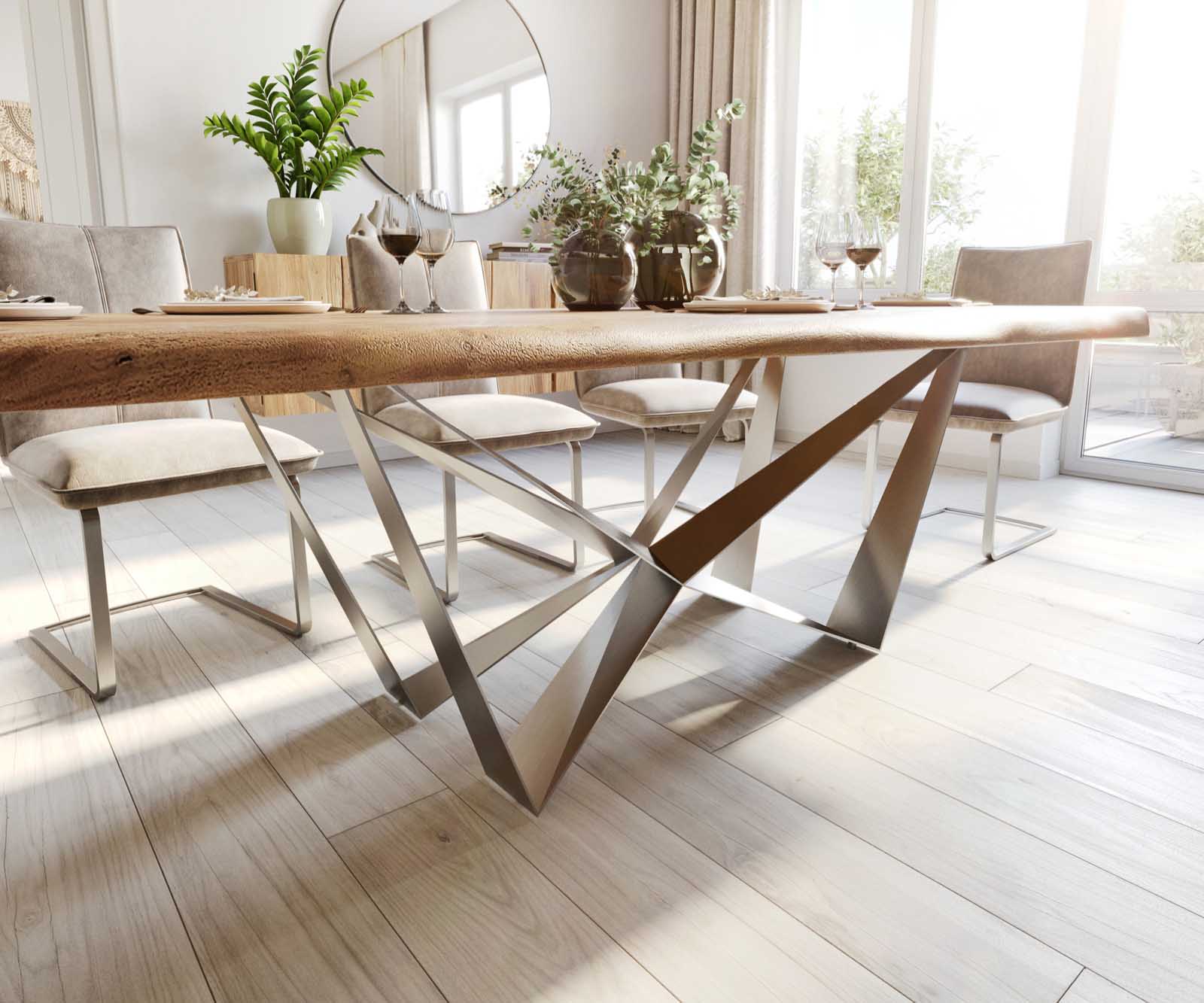 Table à manger Edge 260x100 XL acacia nature Spider acier plat acier inoxydable Live-Edge 5