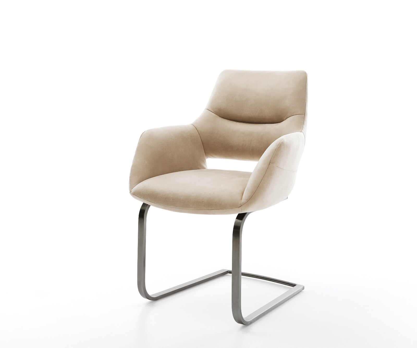 Cantilever Yago-Flex avec accoudoirs microfibre beige vintage pied cantilever plat grafiete ressorts ensachés