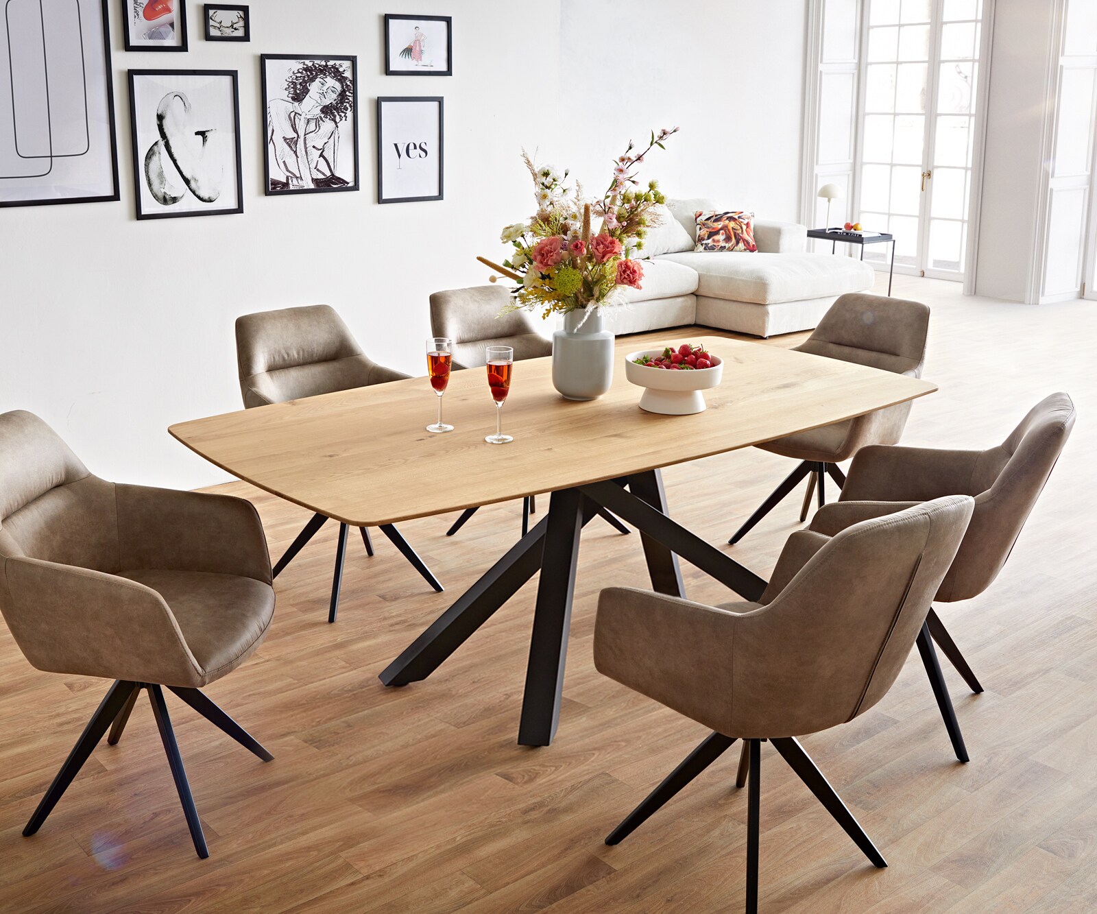 Esstisch Edge Boot 200x100x2,5-3 Eiche Natur Kreuzgestell Rechteck Schwarz Schweizer Kante 6 Esstisch Edge Boot 200x100x2,5-3 Eiche Natur Kreuzgestell Rechteck Schwarz Schweizer Kante 6