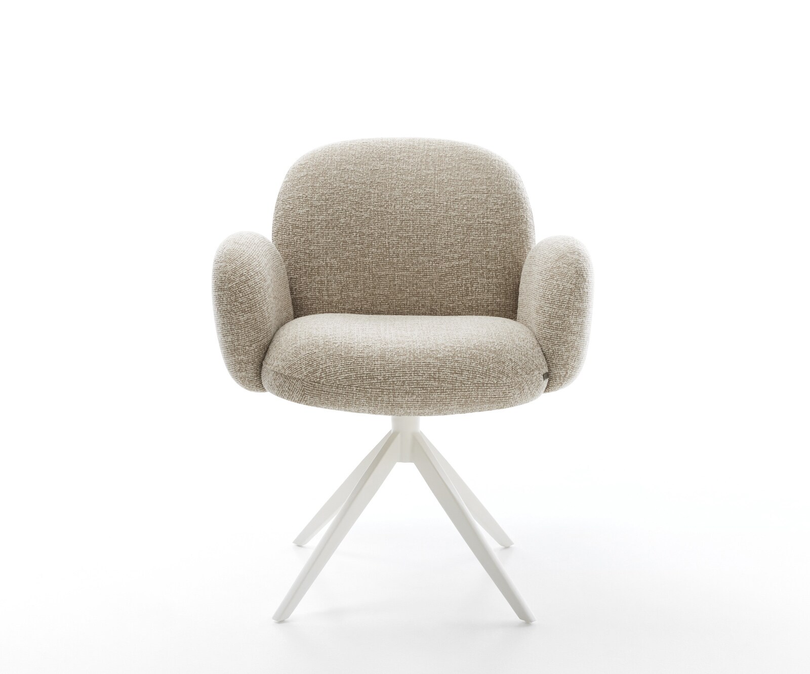 Chaise-pivotante Nube-Flex avec accoudoirs tissu tissé doux beige pied croisé large blanc pivotement sur 360° fonction bascule resorts ensachés 1