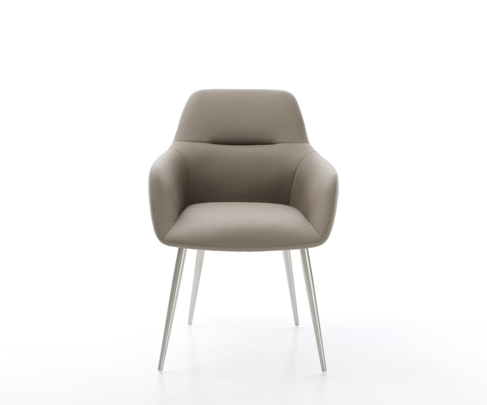 Chaise-de-salle-à-manger Pejo-Flex cuir de vache couleur boue 4 pieds coniques acier inoxydable brossé ressorts ensachés 1