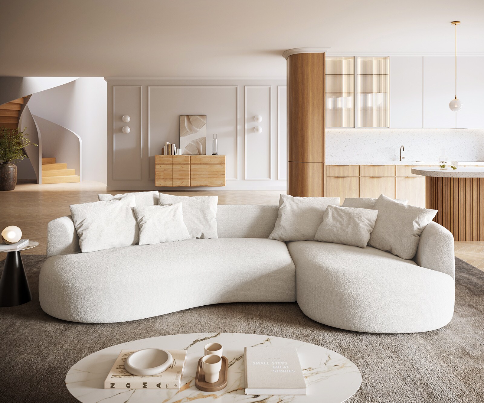 Canapé-Canapé Edina 330x170 cm Bouclé Soft Beige 1