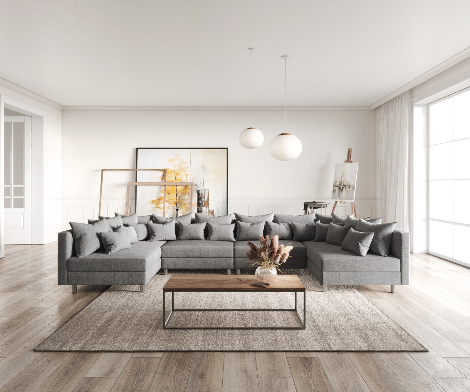 Wohnlandschaft Clovis XL Grau Flachgewebe Modulsofa Wohnlandschaft Clovis XL Grau Flachgewebe Modulsofa