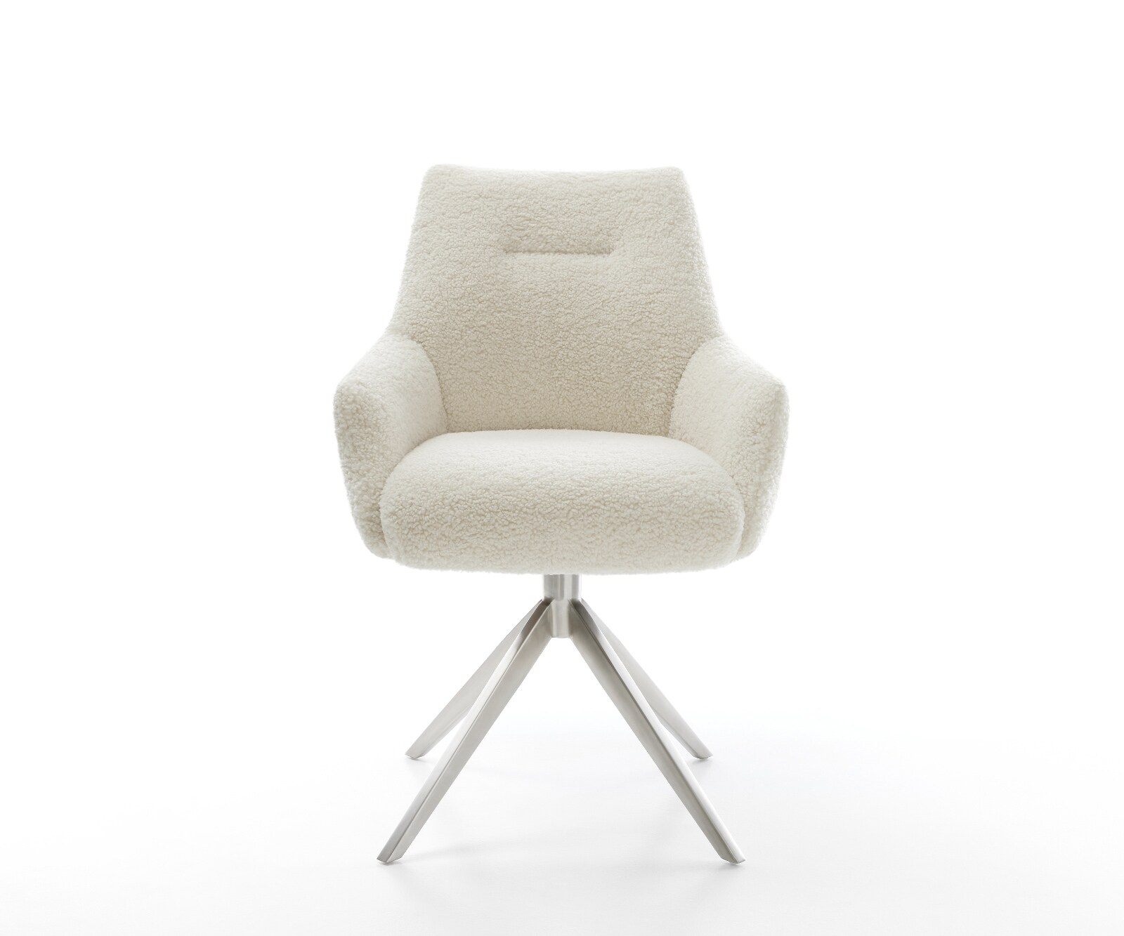 Drehstuhl Alja-Flex mit Armlehnen Teddystoff Beige Kreuzgestell breit Edelstahl 360° drehbar Wippfunktion Taschenfederkern 2