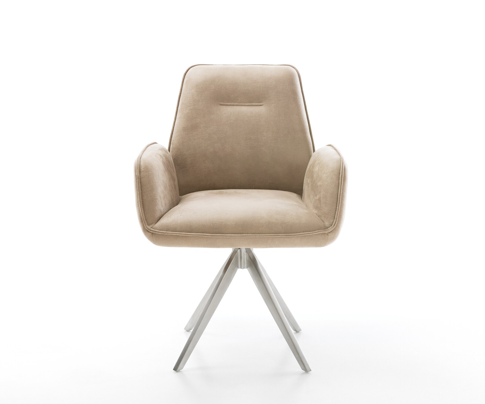 Chaise-de-salle-à-manger Zoa-Flex microvelours beige vintage pied croisé angulaire acier inoxydable brossé ressorts ensachés 1