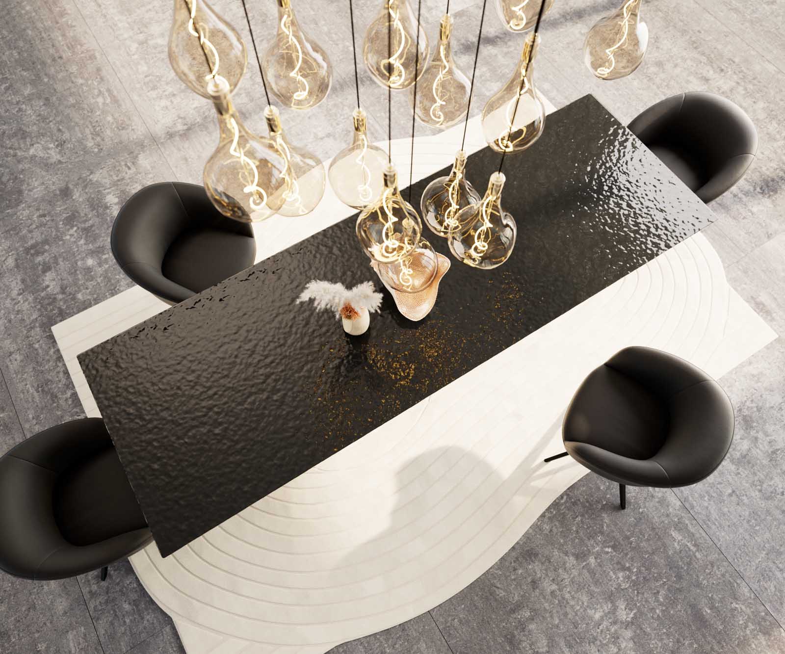 Esstisch Edge 300x100 Reliefglas Rauchschwarz 3D-Design Metall Schräg Schwarz 4 Esstisch Edge 300x100 Reliefglas Rauchschwarz 3D-Design Metall Schräg Schwarz 4